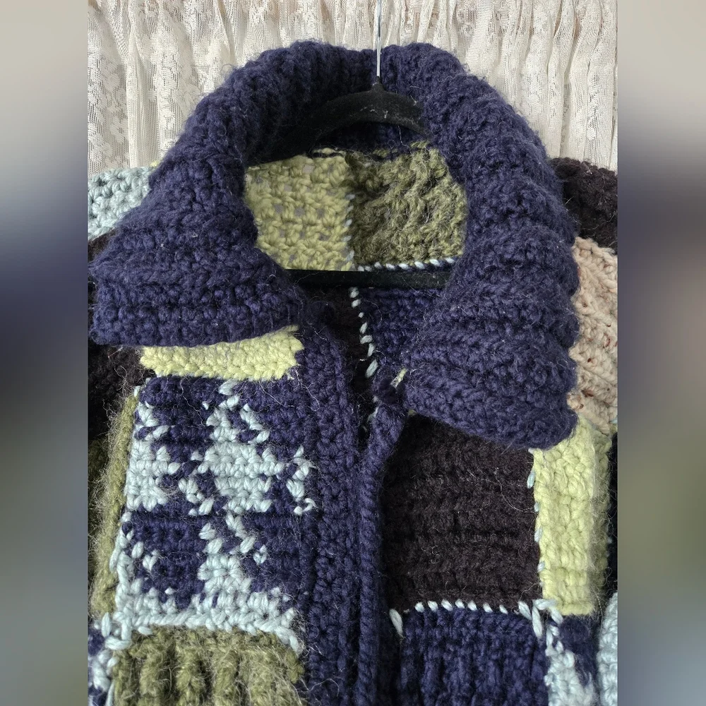 Handmade Wool Patchwork Cardigan – Super Thick & Heavy – Oversized Fit - Picture 5 of 9